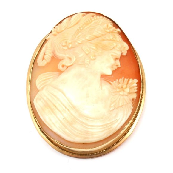 Statement! Vintage 18k Yellow Gold Large Cameo Pendant Brooch